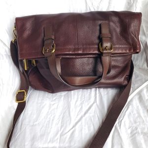 Fossil Explorer Fold Over Crossbody Brown Pebbled Leather